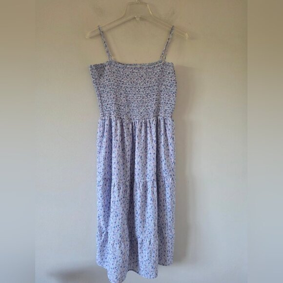 HEARTLOOM | Smocked Dress Tiered Skirt Floral Blue Spaghetti Straps Sz L - Picture 1 of 6